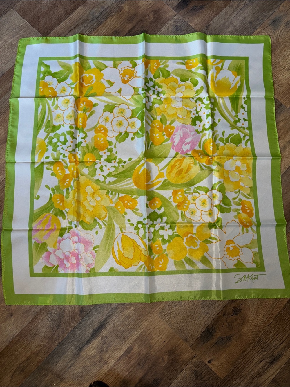 Vintage Floral AVON Scarf in Yellow, Green & Pink
